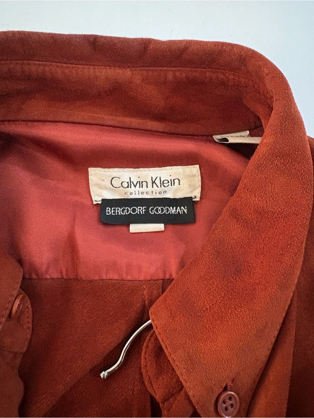 Vintage Calvin Klein Collection Goat Suede Shirt Burnt Orange Men L Italy Luxe - Picture 4 of 9